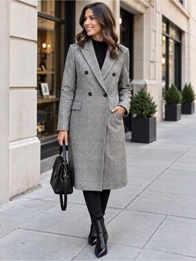 PRIMA from Nordstrom Plaid Double-Breasted Coat, Size XL, NWT